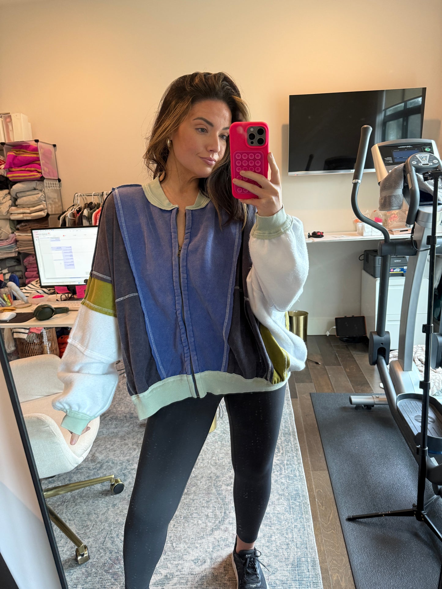 Colorblock Zip Up Jacket | Blue, Navy, Mint & Green