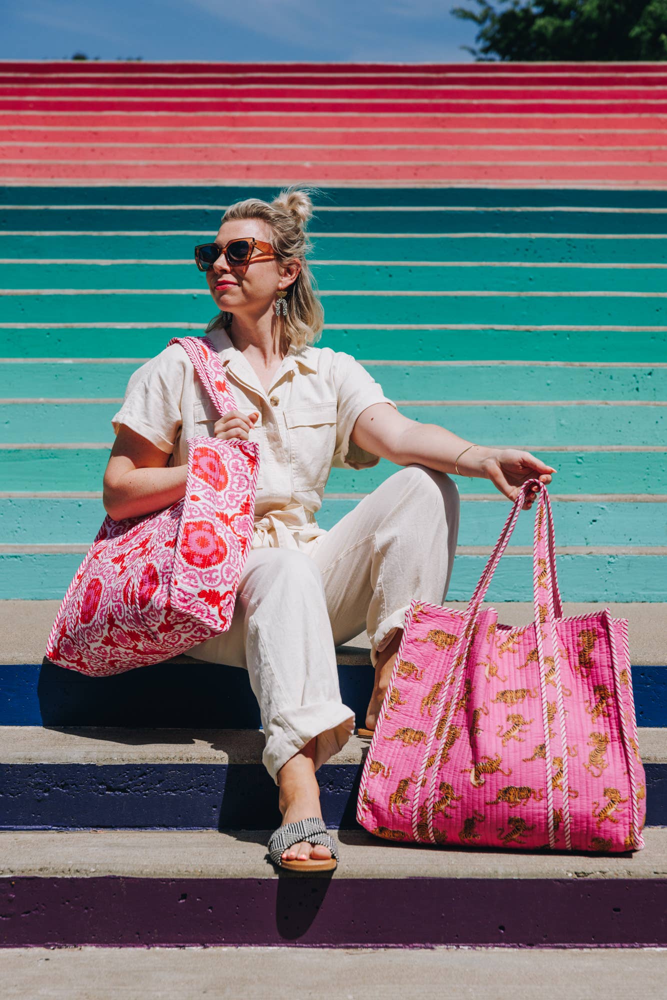 Quilted Tote Bag | Pink Tiger
