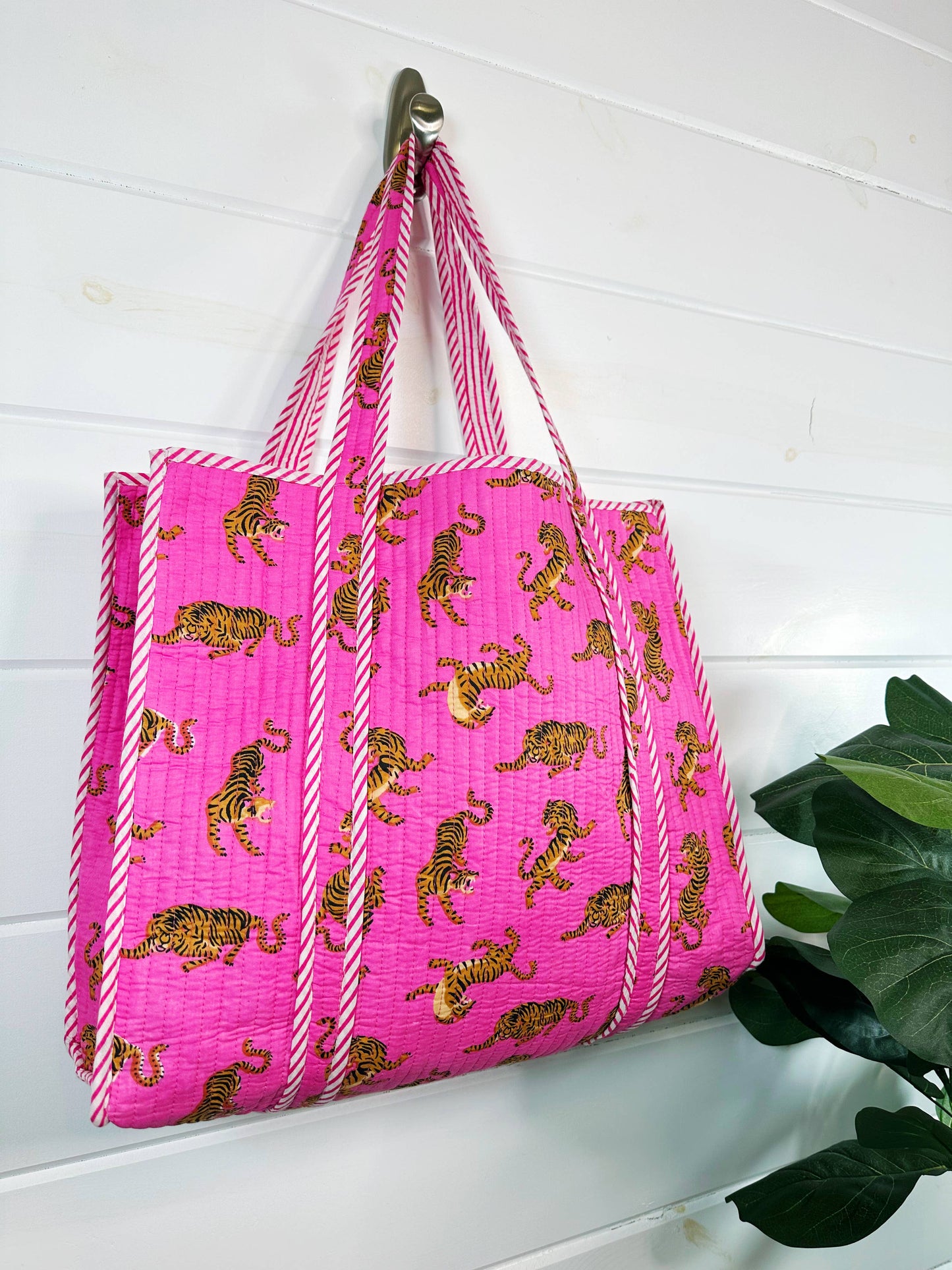 Quilted Tote Bag | Pink Tiger