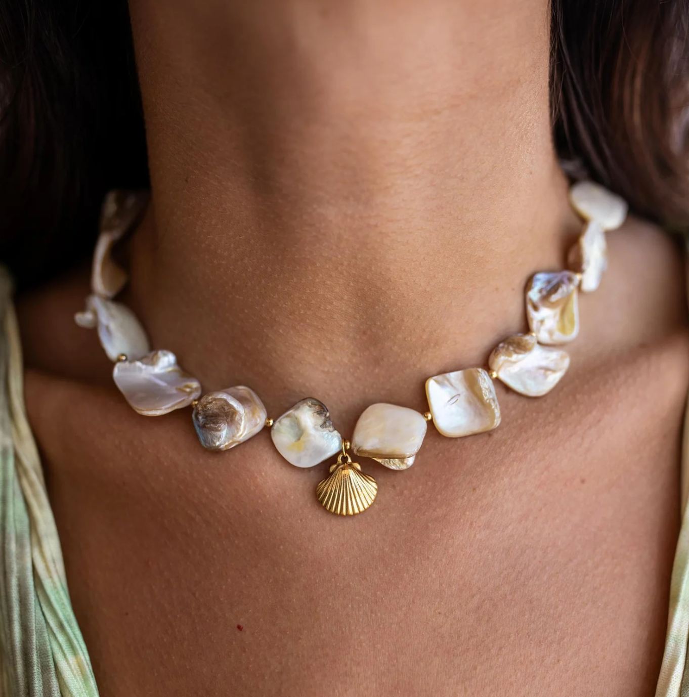 Calico Shell Necklace Alco Jewelry Close up