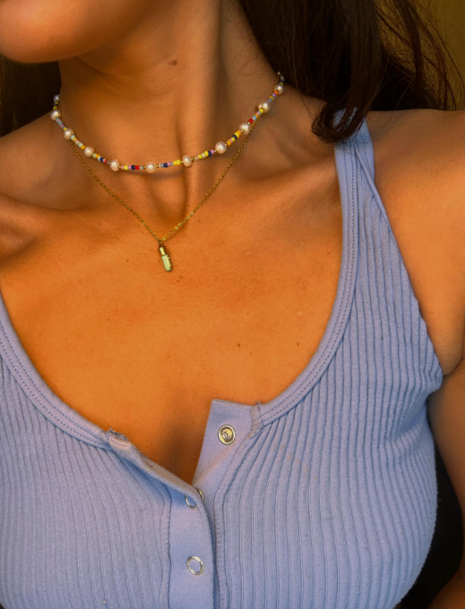 Coconut Girl Colored Bead Necklace with Pearls