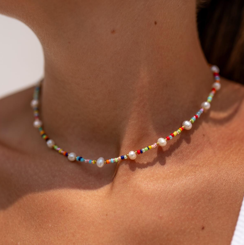 Colorful Beaded Necklace Designed to be worn at the beach