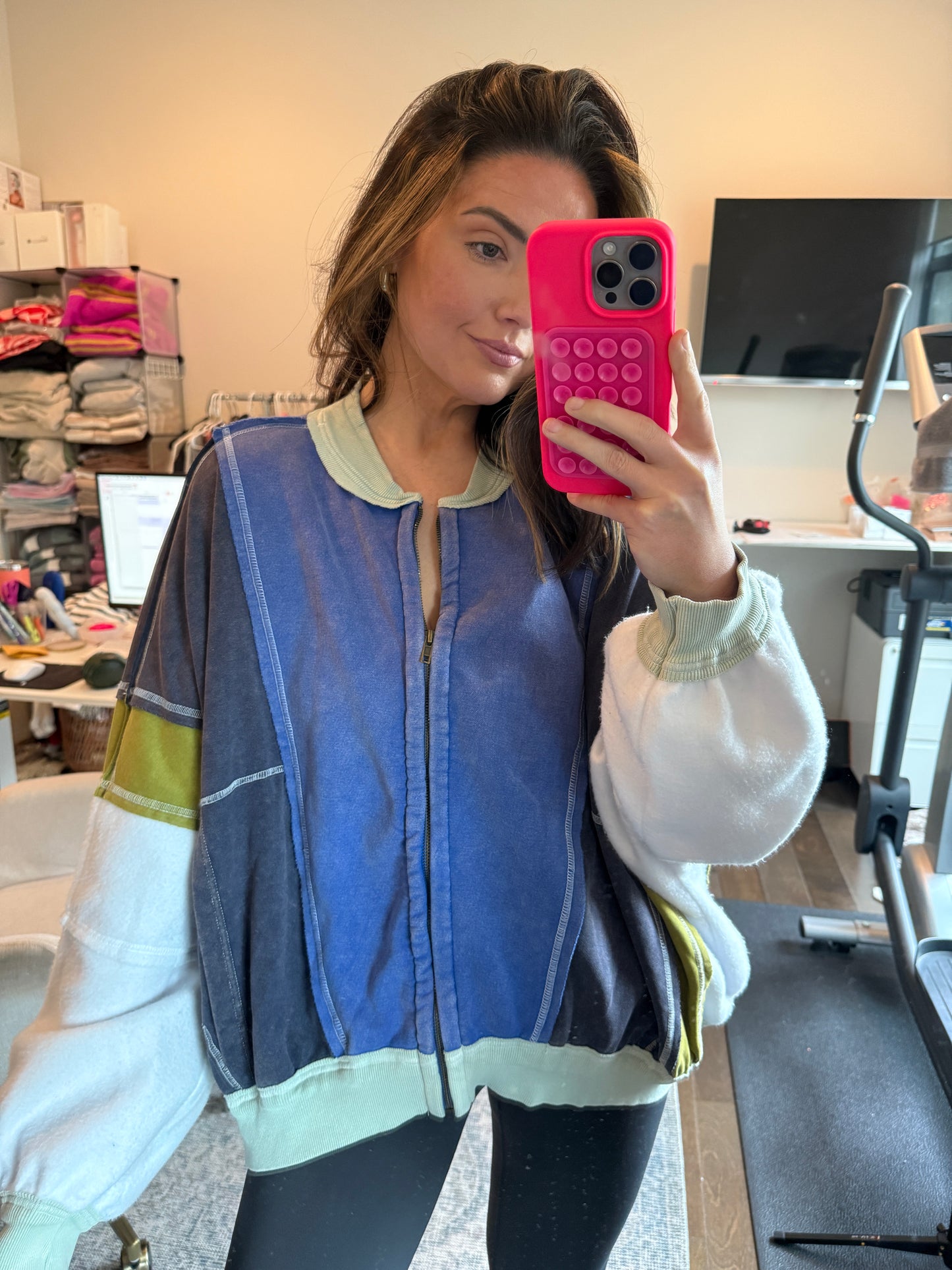 Colorblock Zip Up Jacket | Blue, Navy, Mint & Green