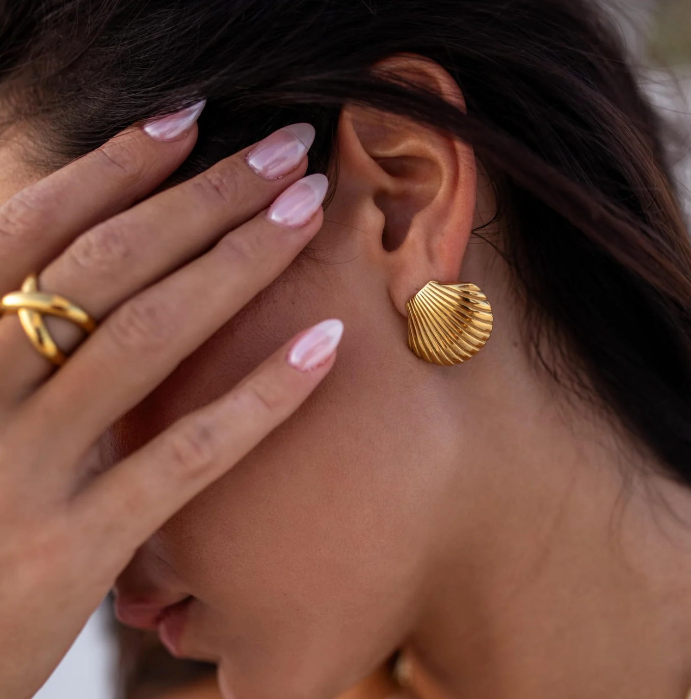 Seashell earrings stud in gold