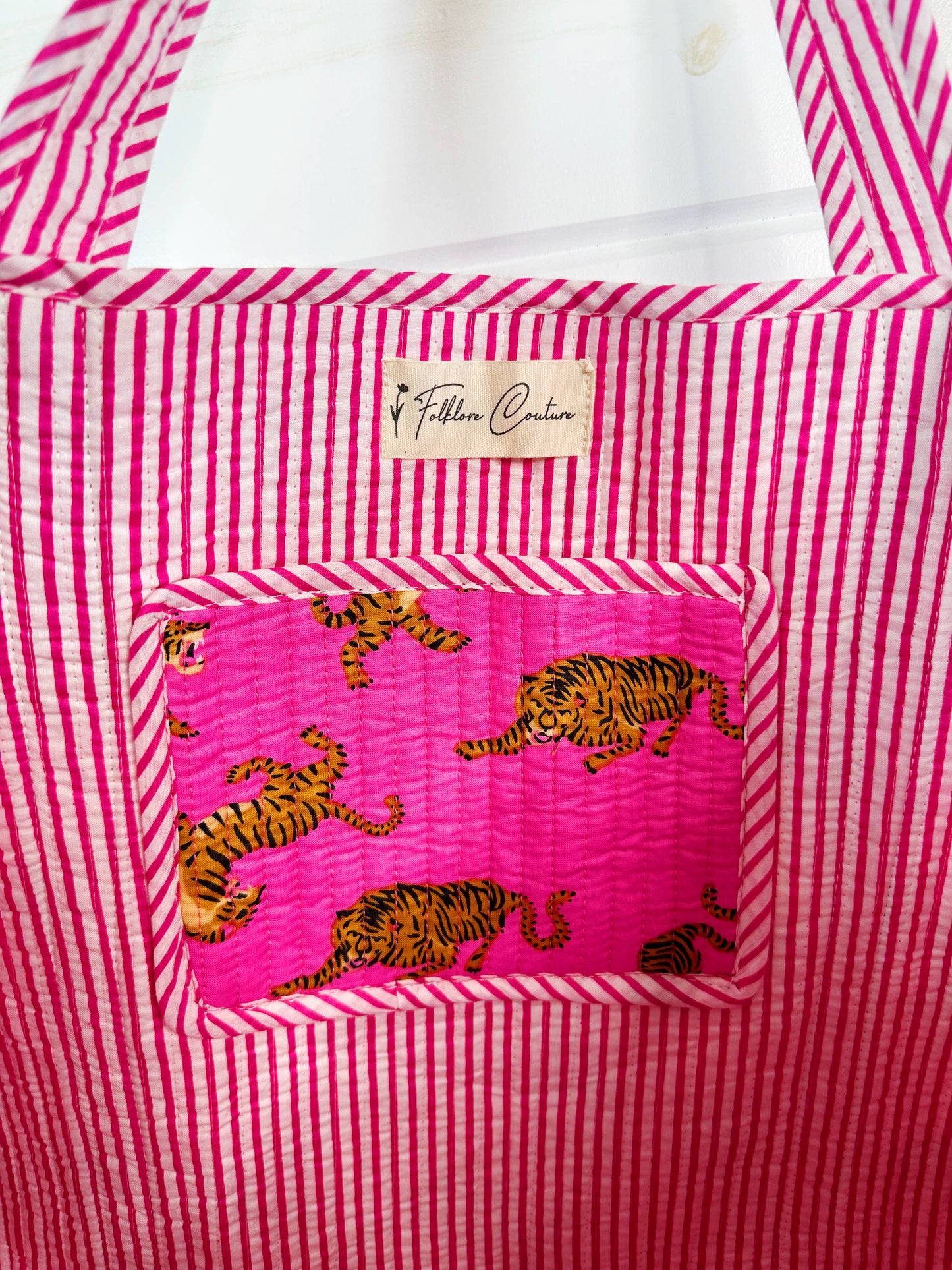 Quilted Tote Bag | Pink Tiger