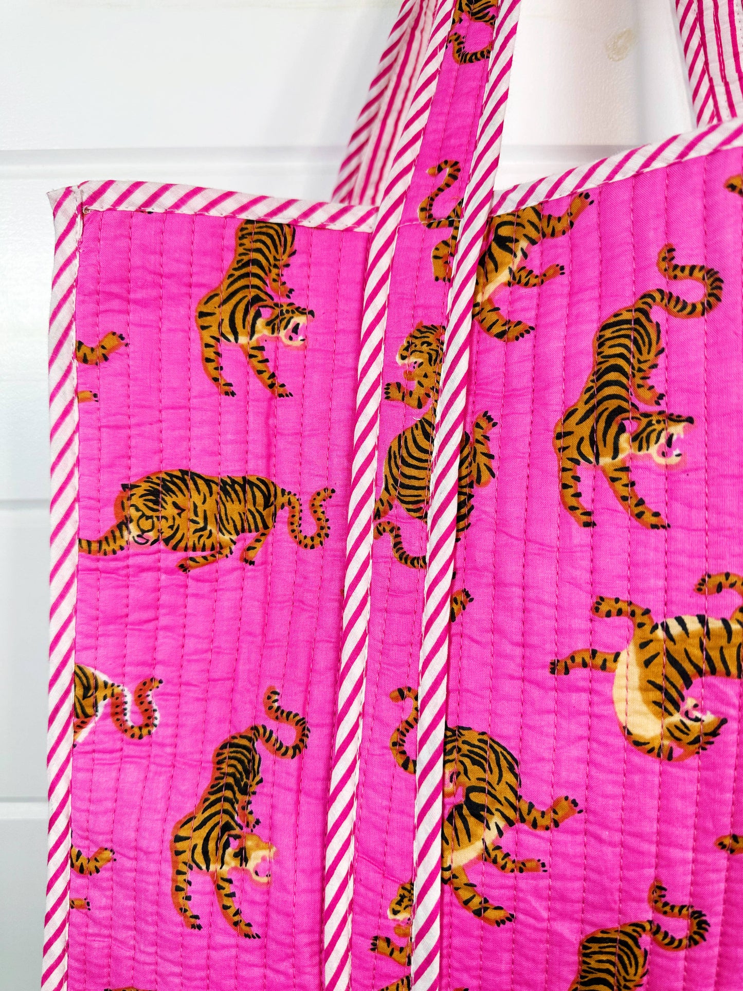 Quilted Tote Bag | Pink Tiger