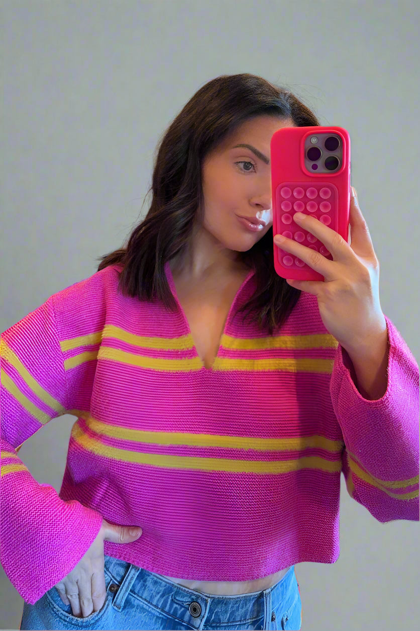 Hot Pink & Lime Stripe Sweater