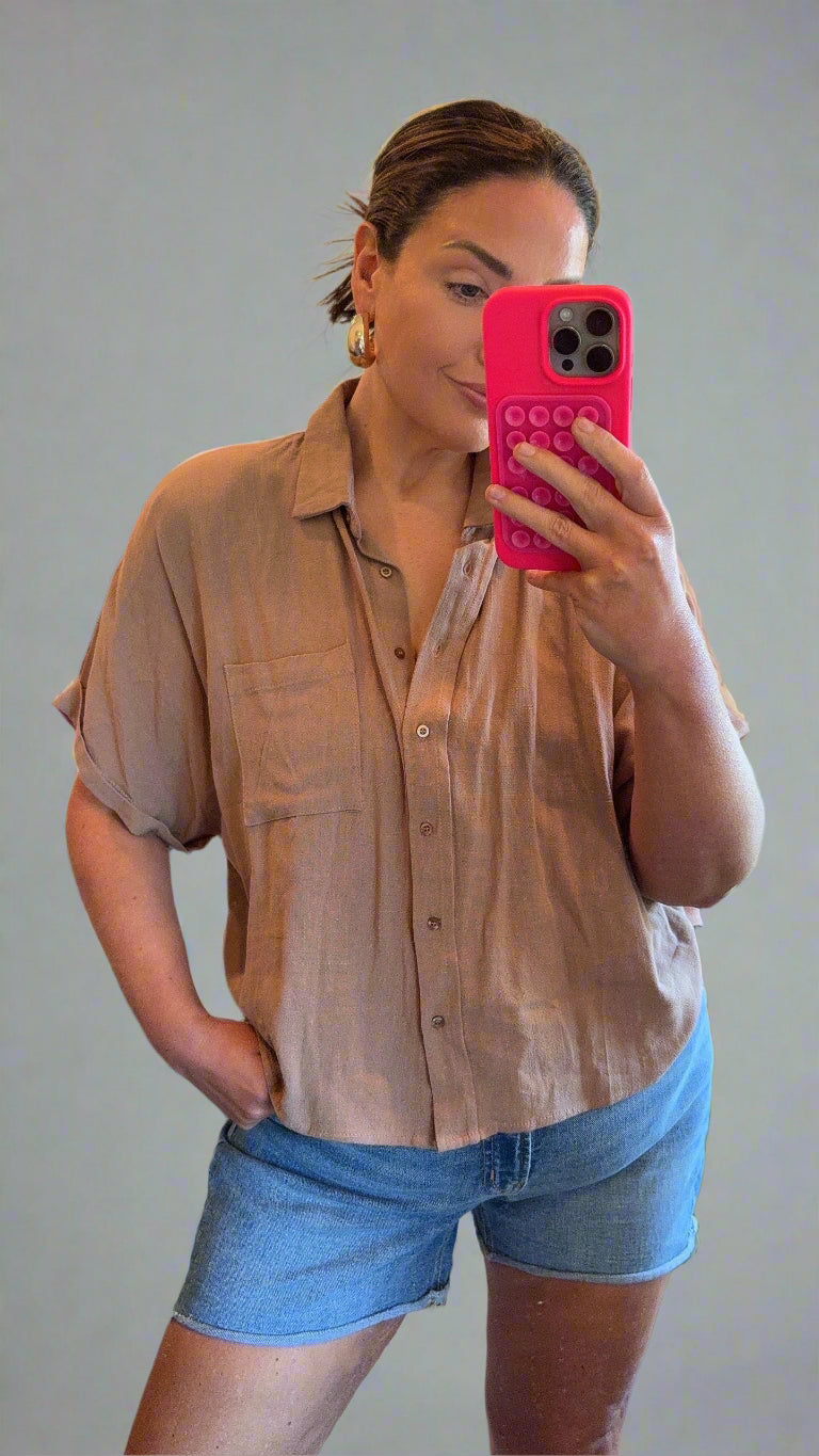 Keep it Casual Linen Blend Shirt | Mocha