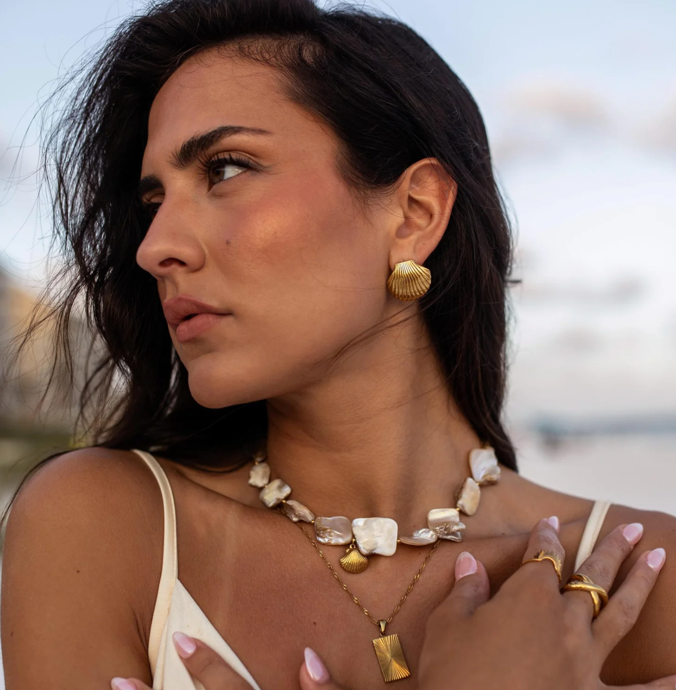 Seashell Stud Gold Earrings | ALCO