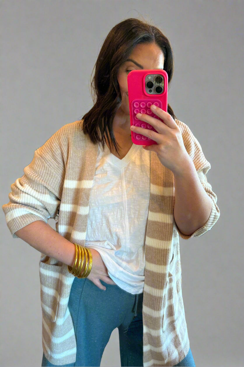 Neutral Stripe Oversized Maxi Cardigan