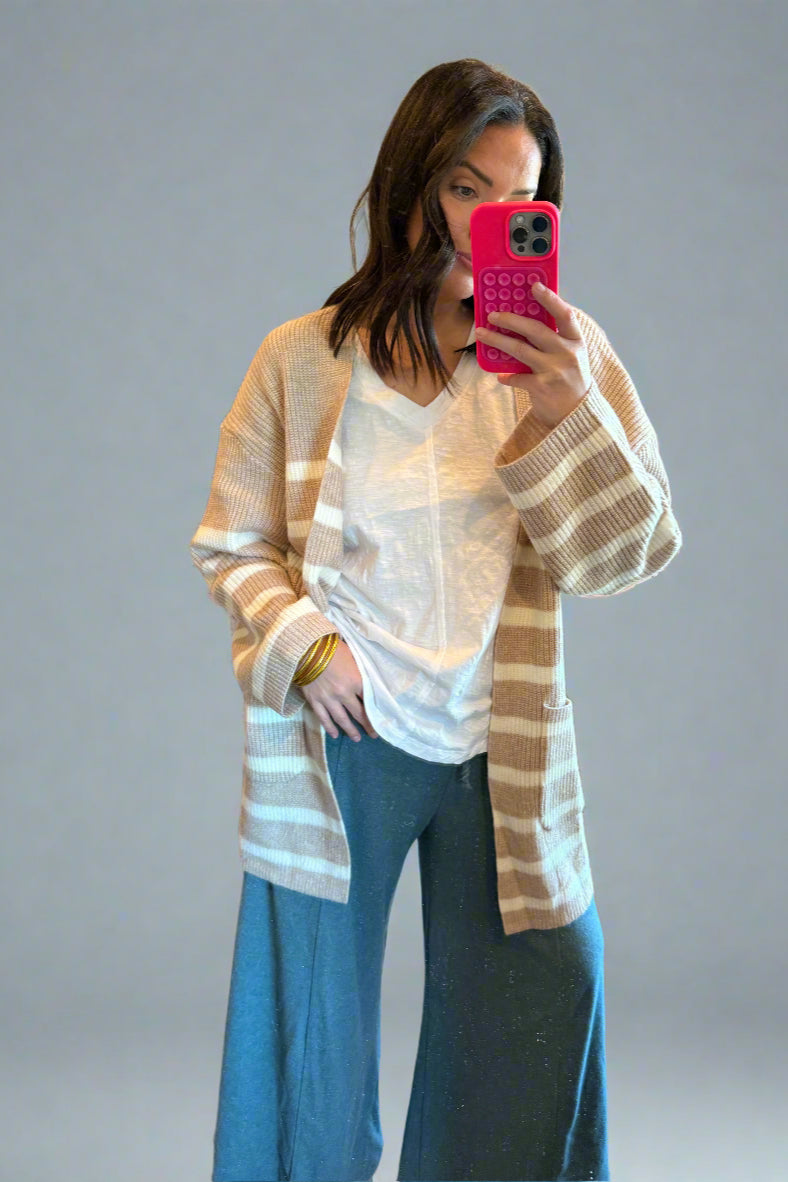Neutral Stripe Oversized Maxi Cardigan