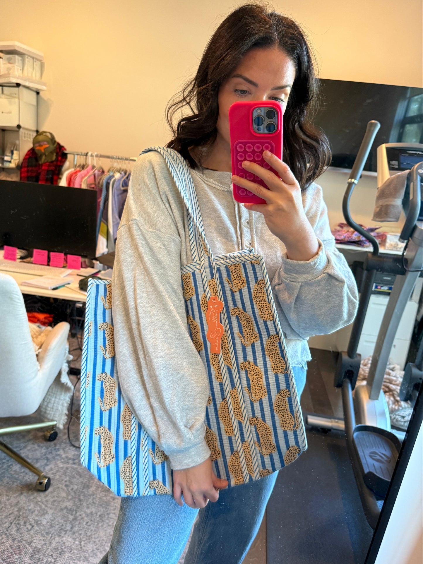 Quilted Tote Bag | Blue Striped Jaguar