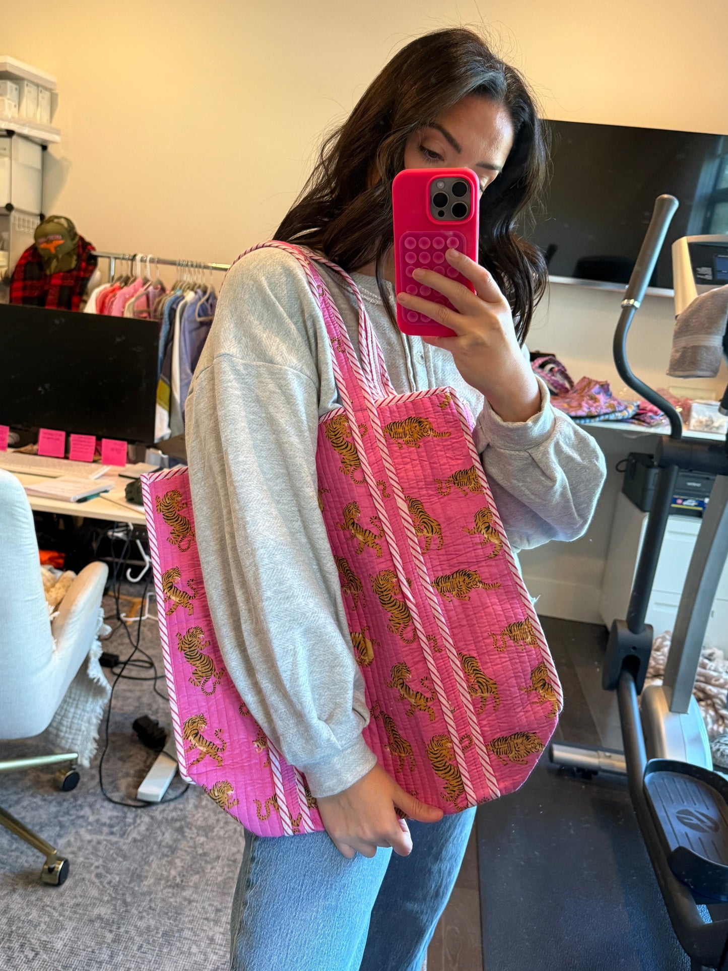 Quilted Tote Bag | Pink Tiger