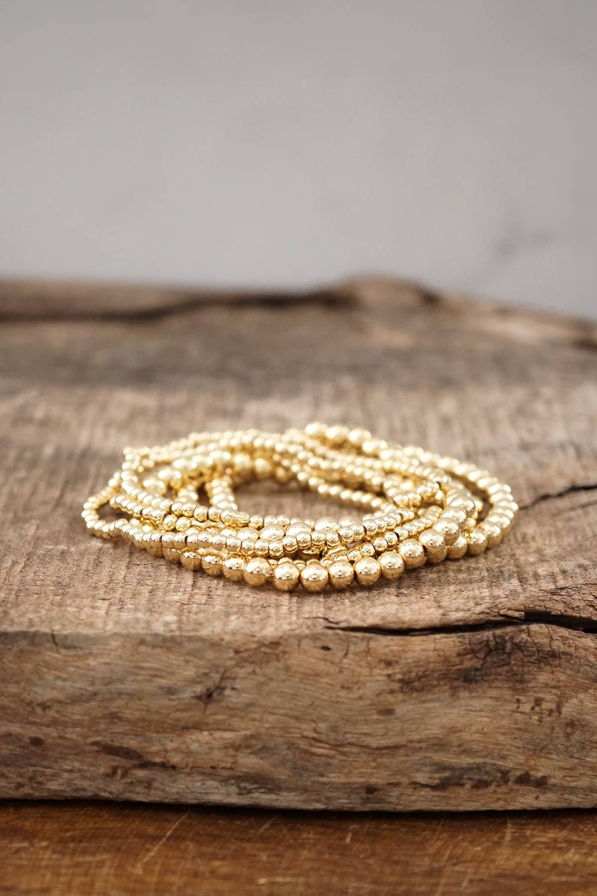 Beaded Bracelet Multi Size stack in Gold | Set of 6