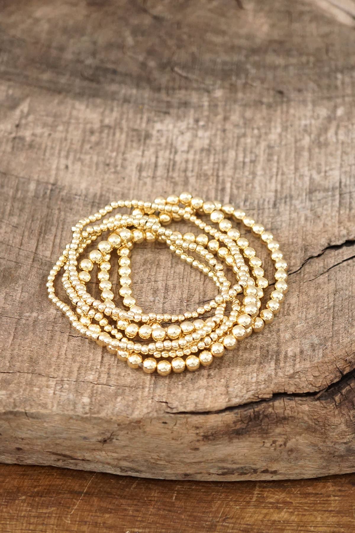 Beaded Bracelet Multi Size stack in Gold | Set of 6