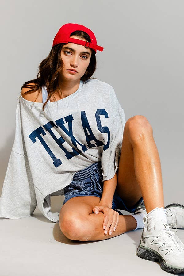 Texas Sweatshirt Top | Grey & Navy Blue