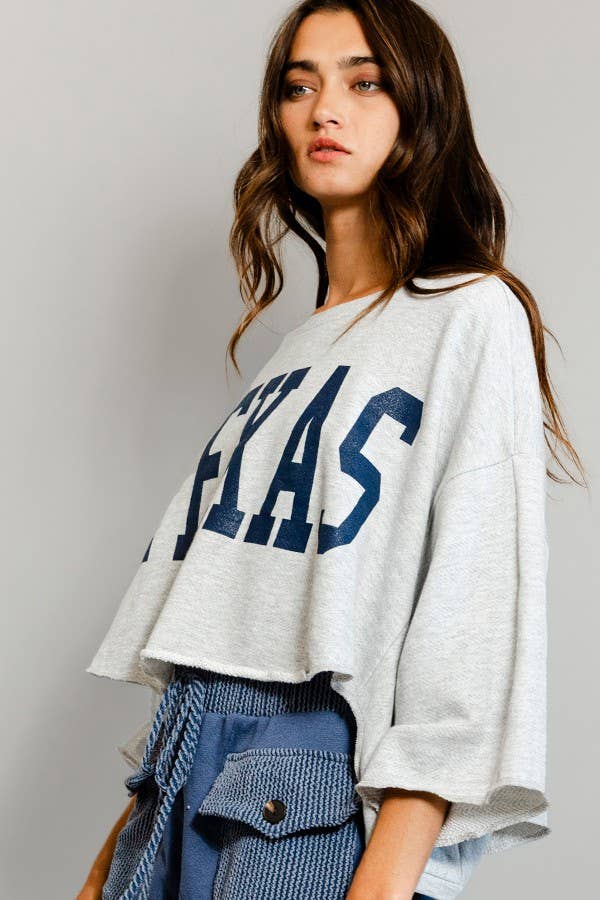 Texas Sweatshirt Top | Grey & Navy Blue