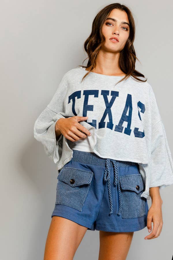 Texas Sweatshirt Top | Grey & Navy Blue