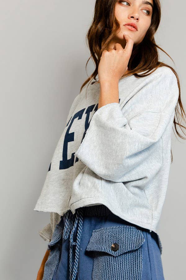 Texas Sweatshirt Top | Grey & Navy Blue