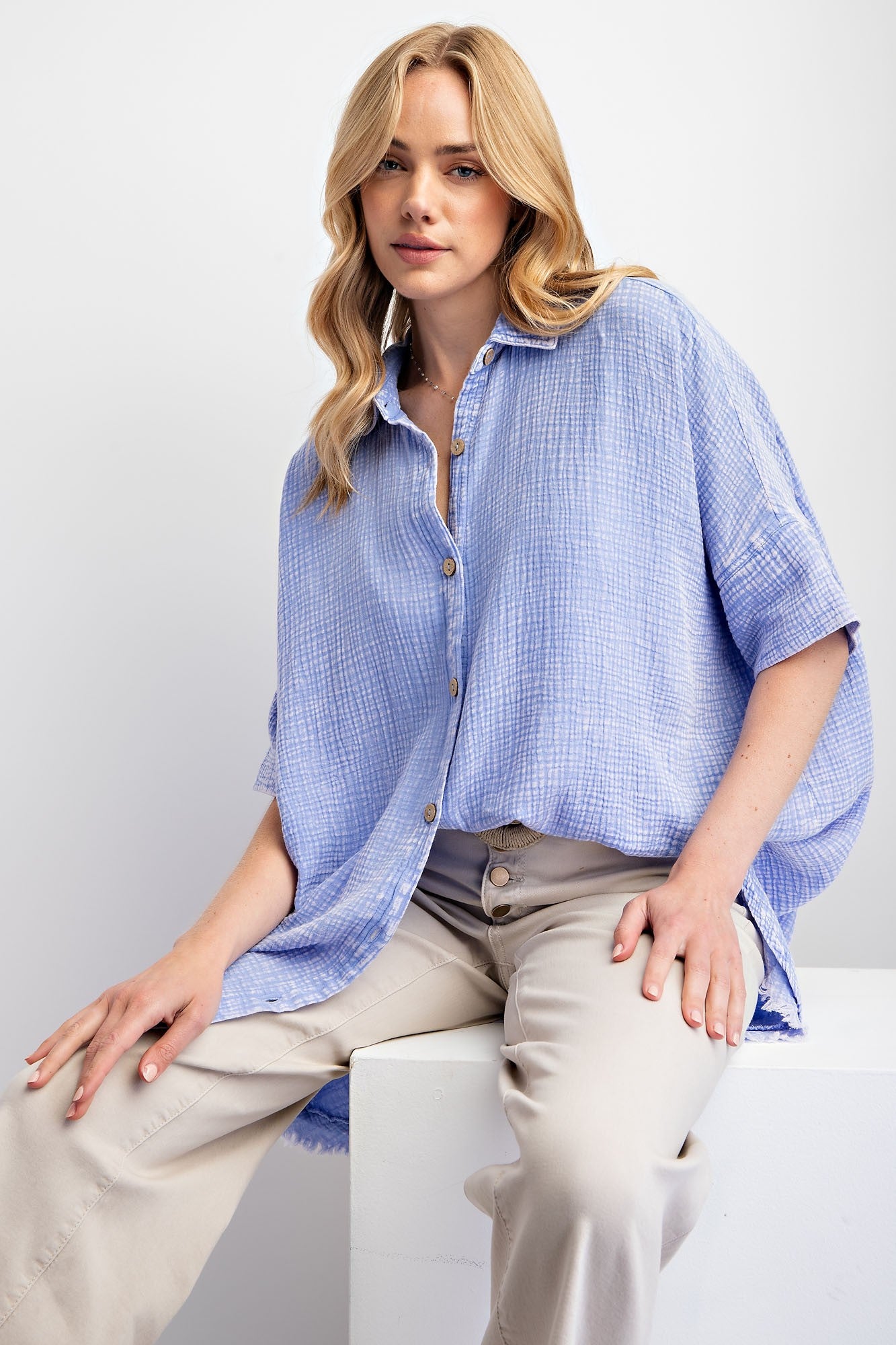 Charlotte Mineral Washed Top | Peri Blue