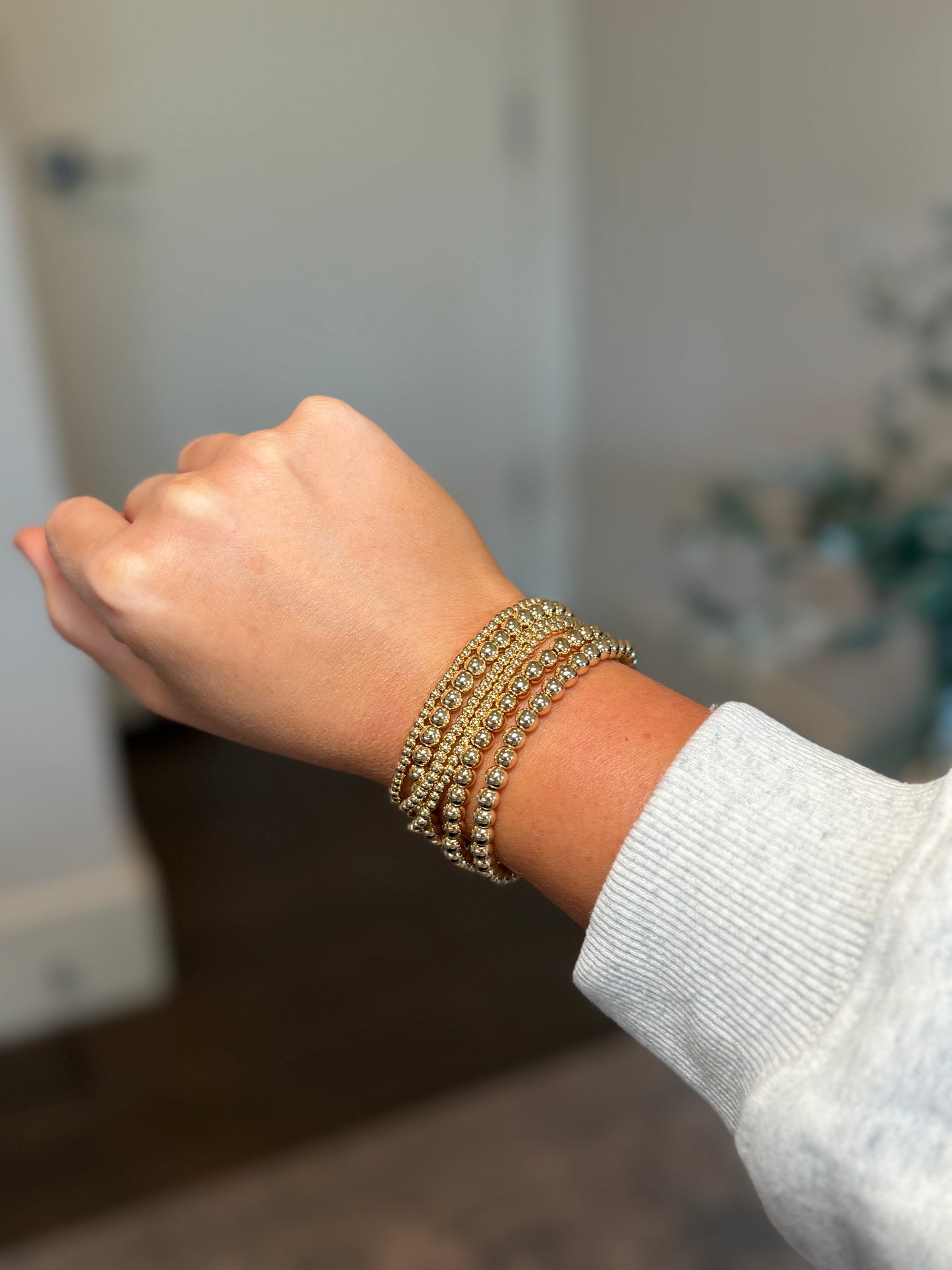 Beaded Bracelet Multi Size stack in Gold | Set of 6