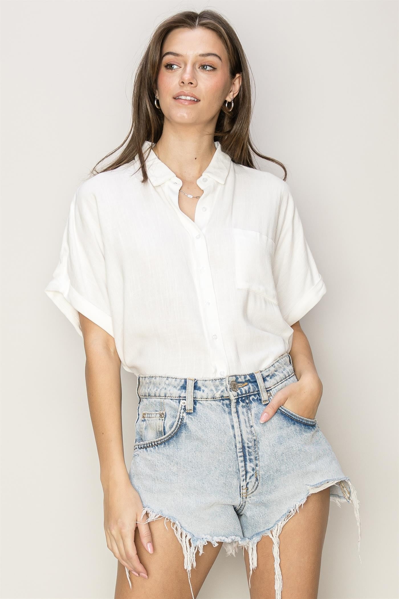 Keep it Casual Linen Blend Shirt | Off White