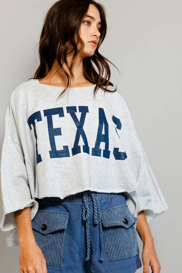 Texas Sweatshirt Top | Grey & Navy Blue