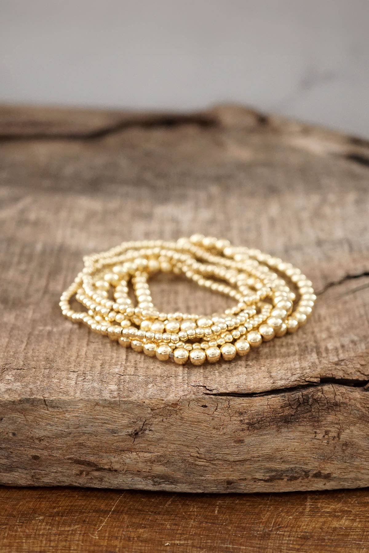 Beaded Bracelet Multi Size stack in Gold | Set of 6