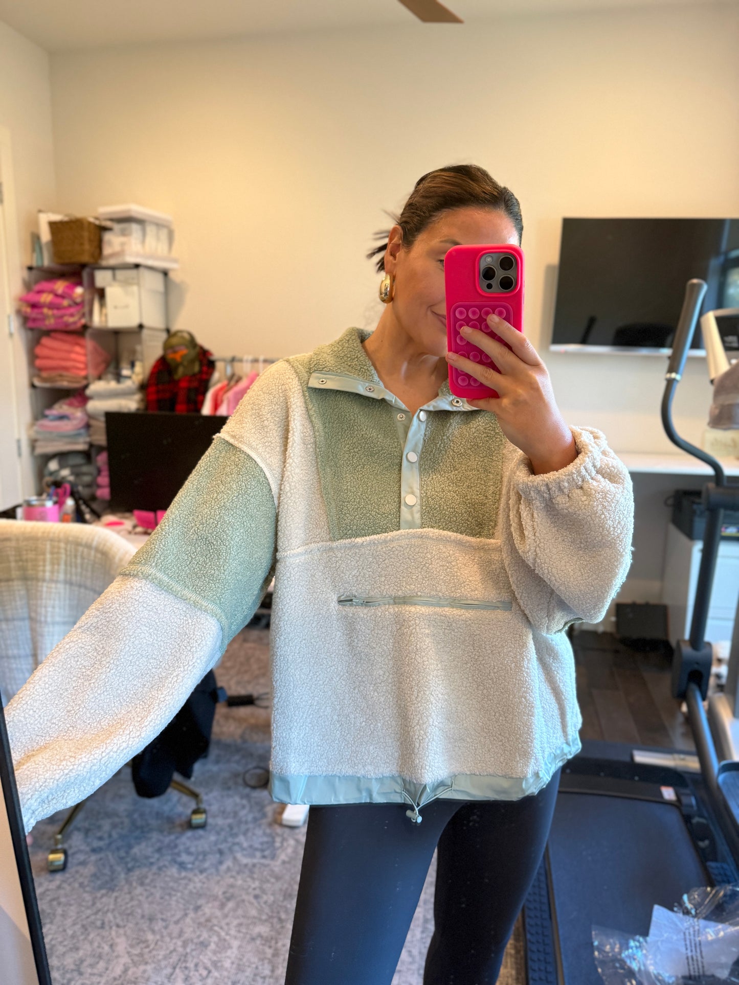 Sage Colorblock Sherpa Pullover