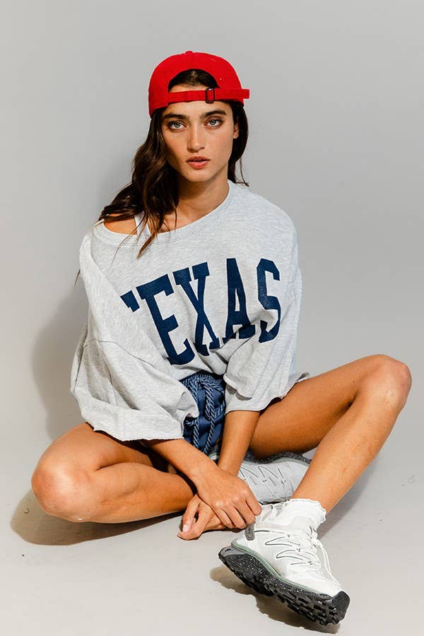 Texas Sweatshirt Top | Grey & Navy Blue